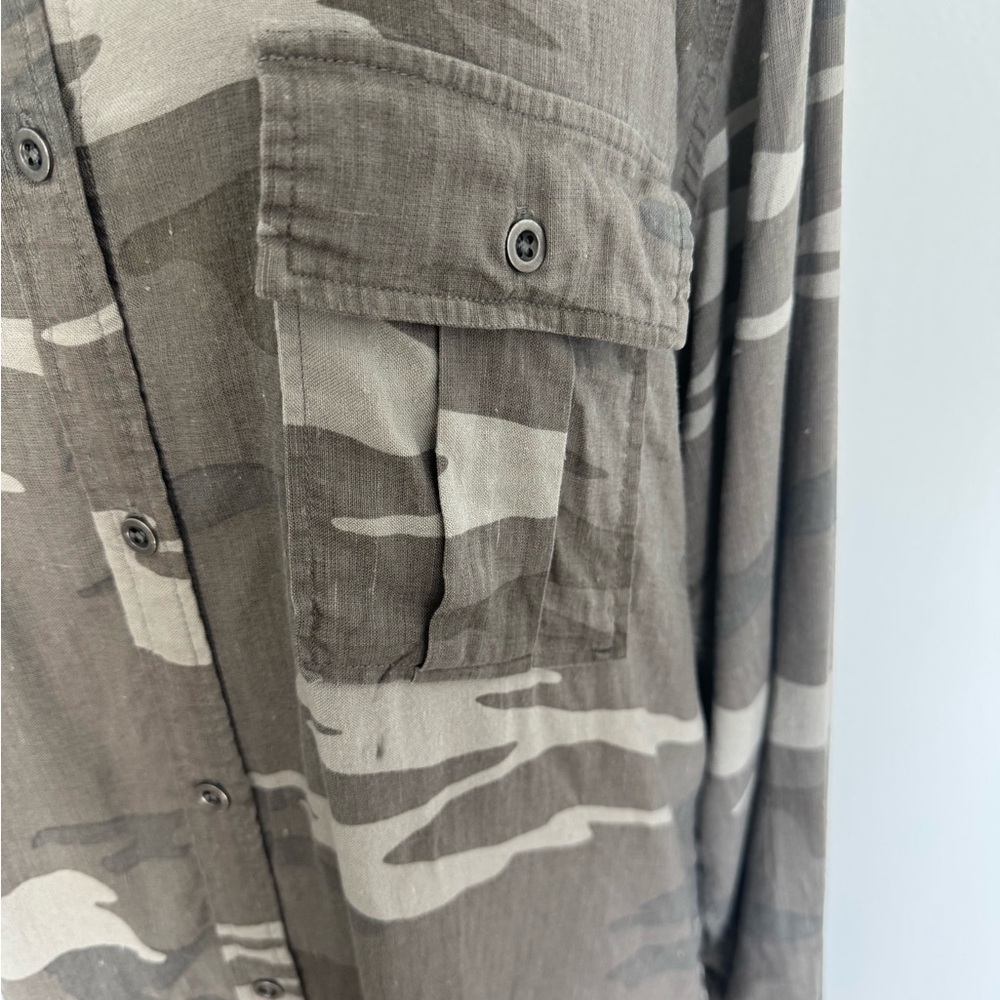 Rails Lennon Camo Linen Blend ButtonDown Shirt DressGray Long Sleeve Size M - Picture 3 of 13